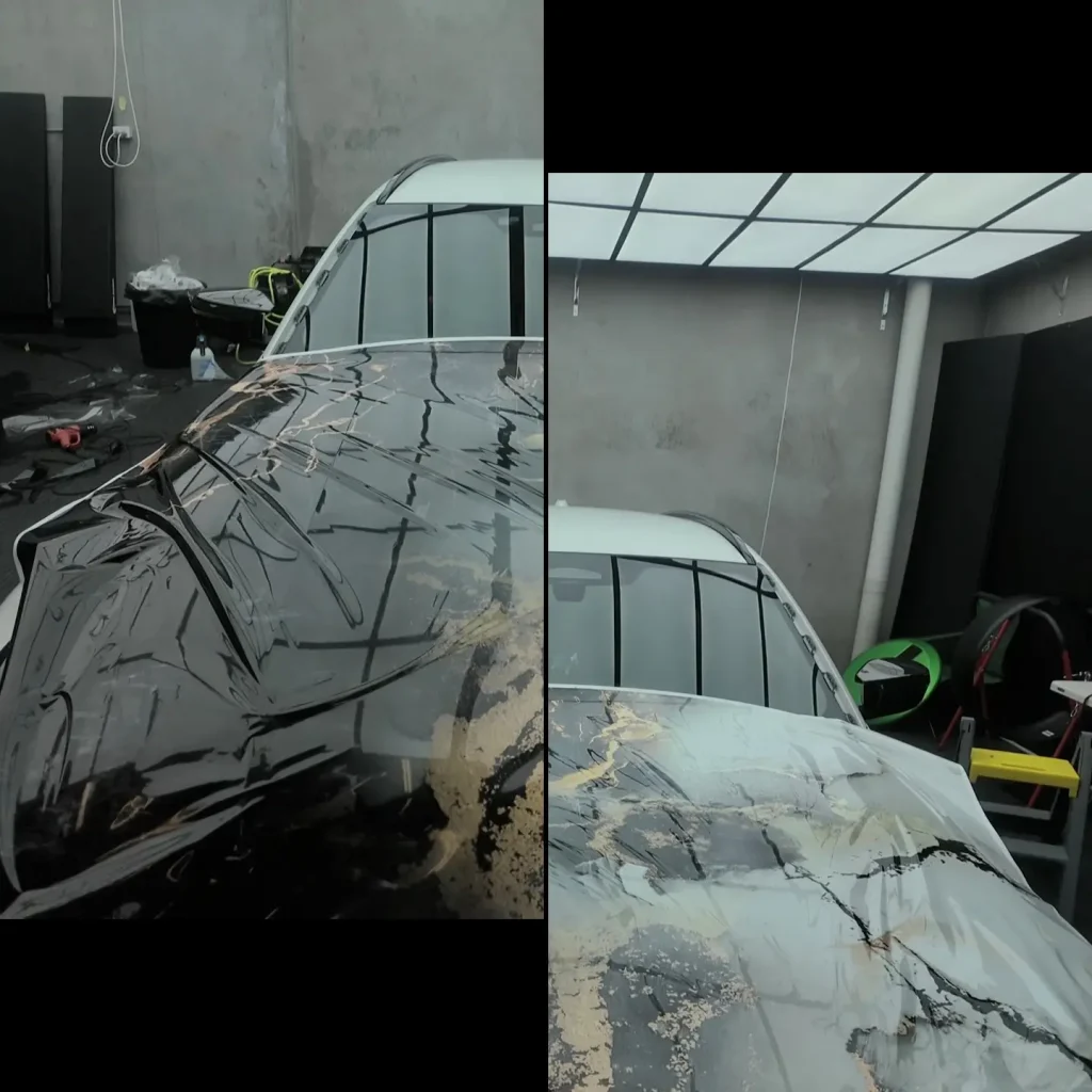 High-quality vinyl wrap application demonstration showing precision installation techniques for automotive paint protection