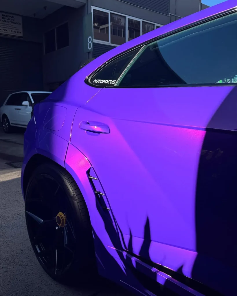 Lamborghini Urus gets Inozetek purple wrap and Gtechniq coating from auto detailing Sydney pros